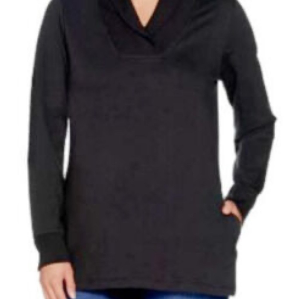 Denim & Co. Regular Fleece Crossover Neck Long Sleeve Soft Tunic Top Black - L